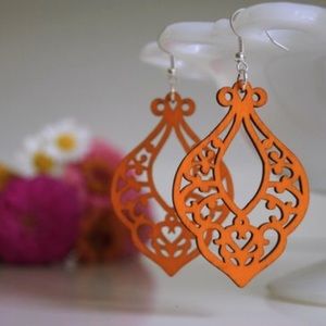 laser cut wooden orange earrings popular light